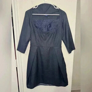 Lorick Dark Blue Silk Fit and Flare Quarter Sleeve Mini Dress Womens Size 8